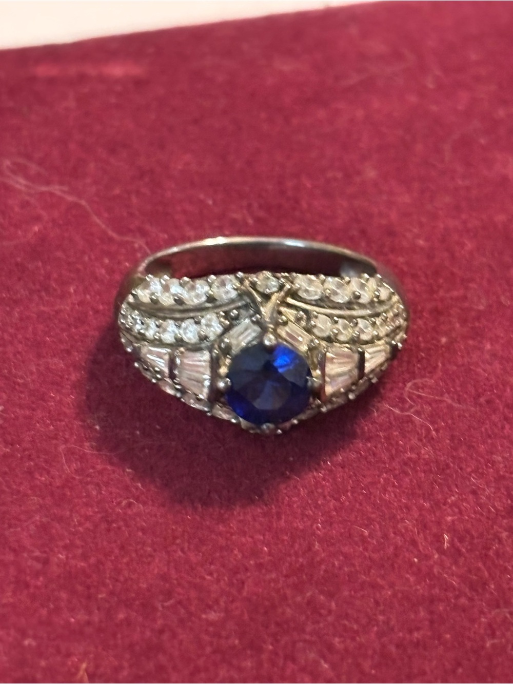 SW 925 Sterling Silver Simulated Blue Sapphire Baguette CZ Cocktail Ring Size 8